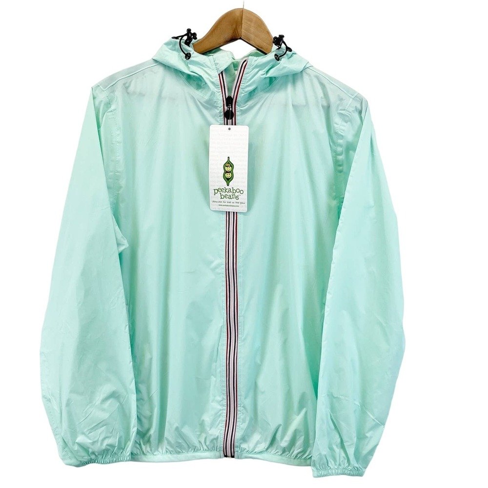 Peekaboo Beans Kids Windbreaker Jacket Size L Mint Lightweight Hooded Zip Up
